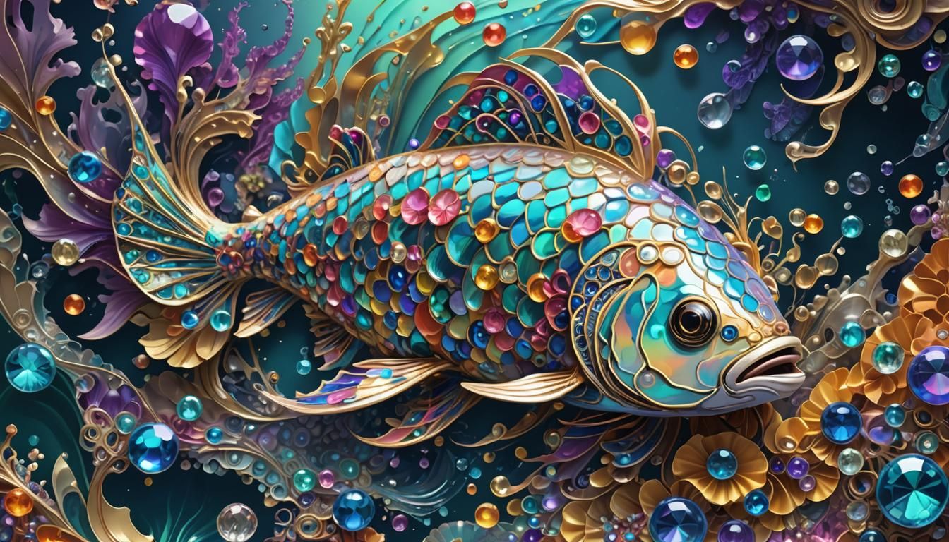 Jeweled Fish in Abstract 3D Anime Style