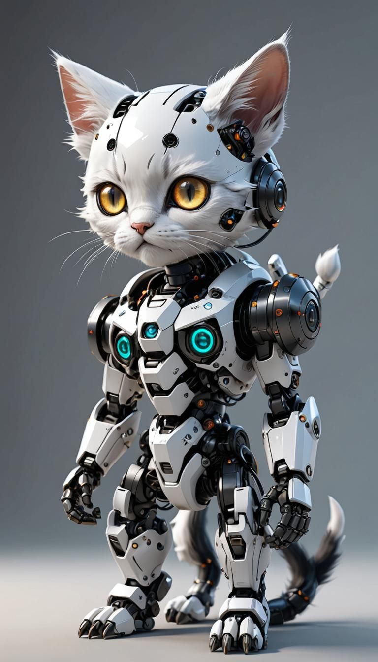 Sarcastic Kitten Robot in Anime Style