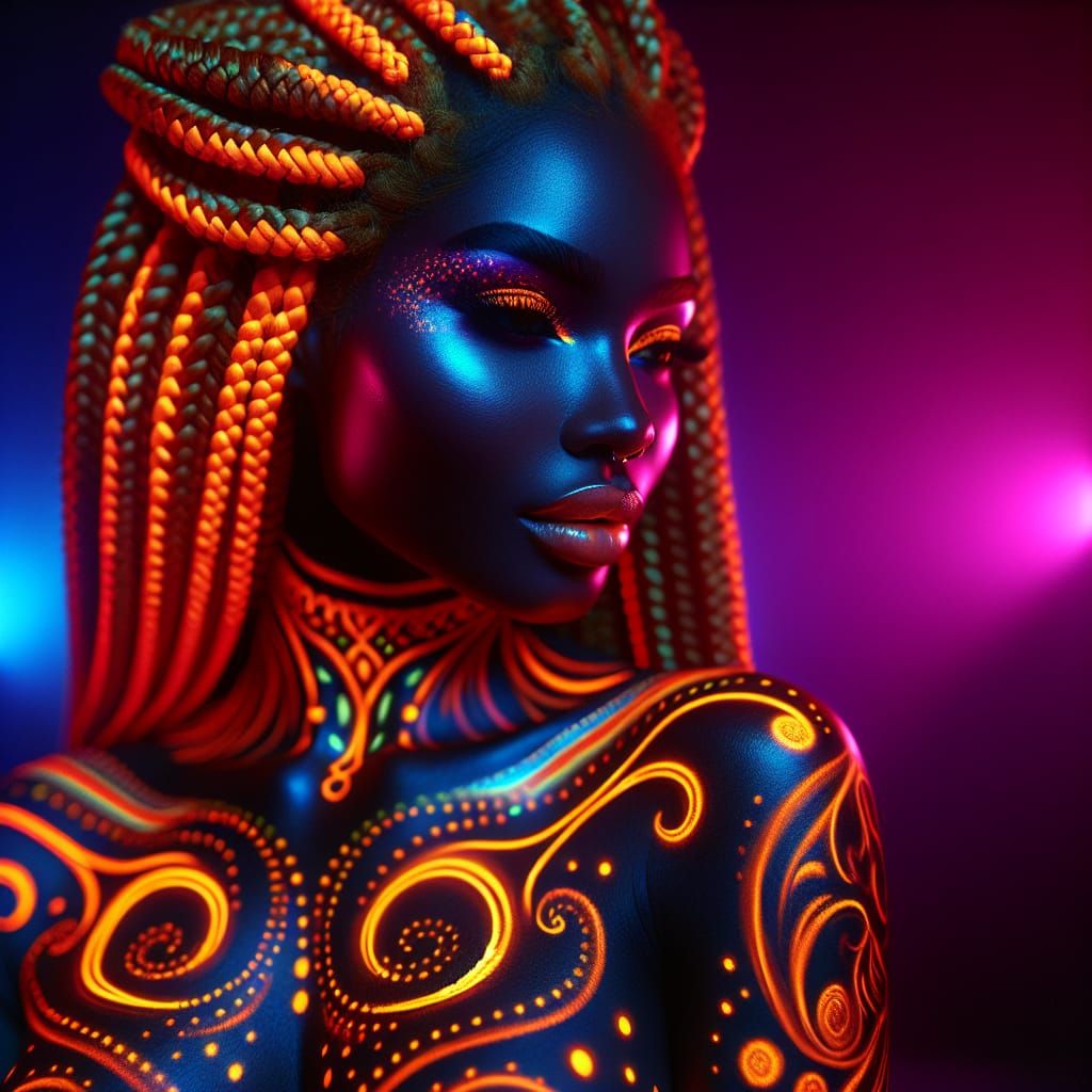 Afro-Latin Woman with Neon Body Paint, 3D Render