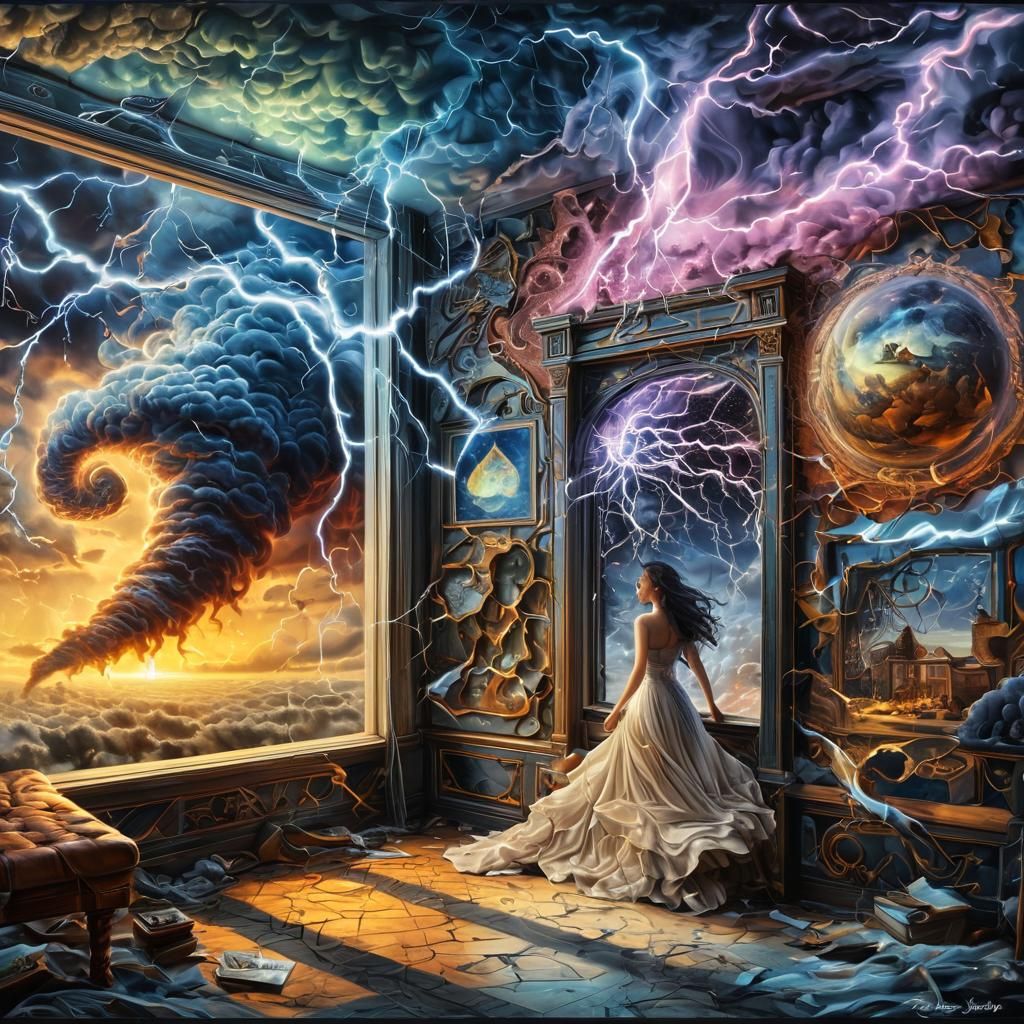 Retrofuturistic Storm: Woman and Apocalyptic Thunderstorms