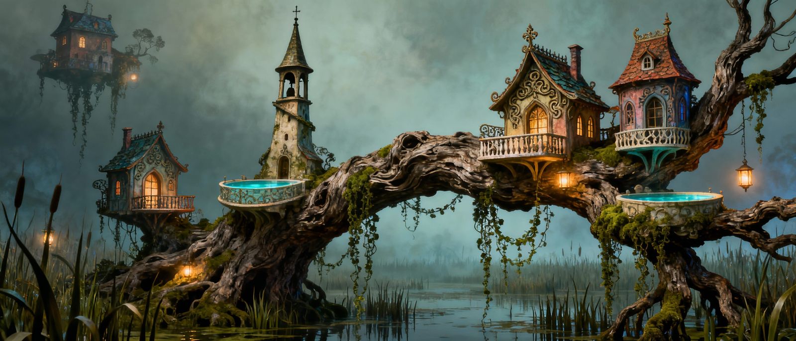 Surreal Marshscape Treehouse Digital Art