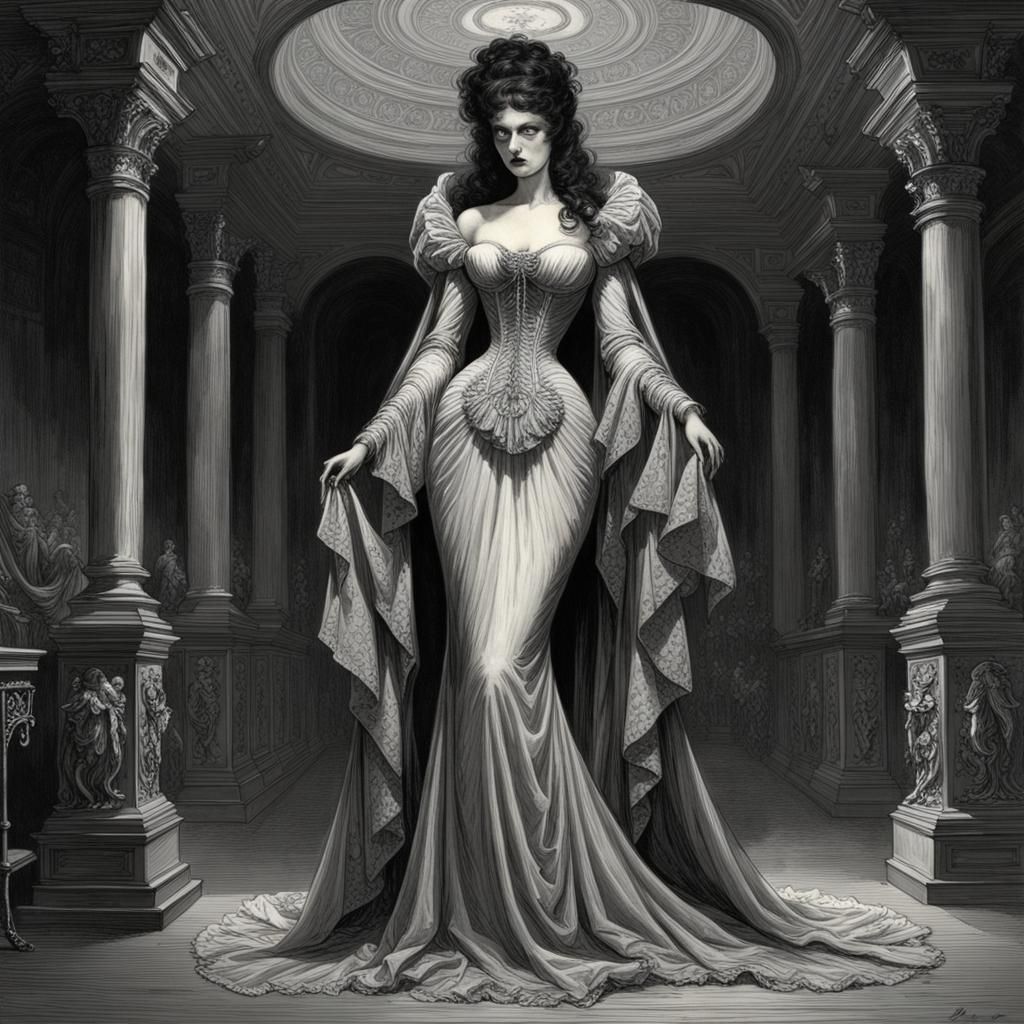 Glamorous Dress with Horror Elements in Dark Style