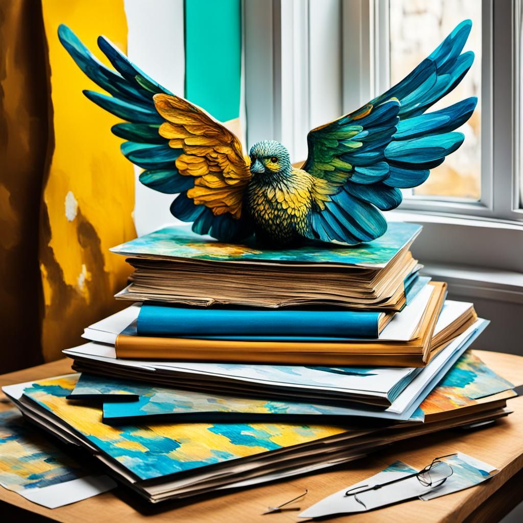 Catalogs on Desk in Post-Impressionist Style