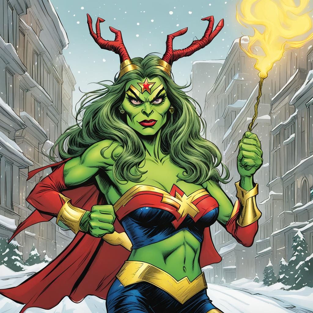 Female Grinch as Wonder Woman Mashup