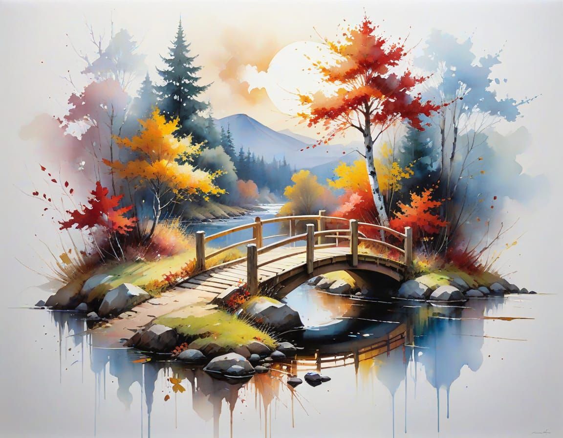 Autumn Barn and Bridge in New England