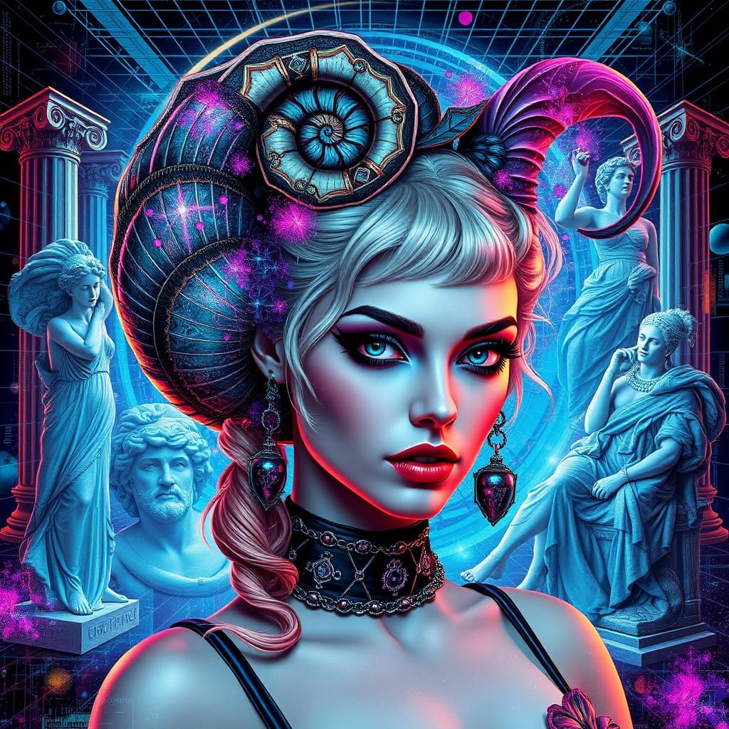 Harley Quinn Surreal Portrait with Nautilus Shell