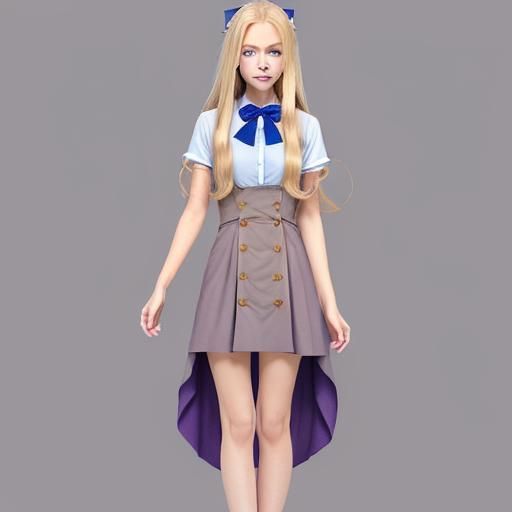 M3GAN in Tan Dress with Blue Bow