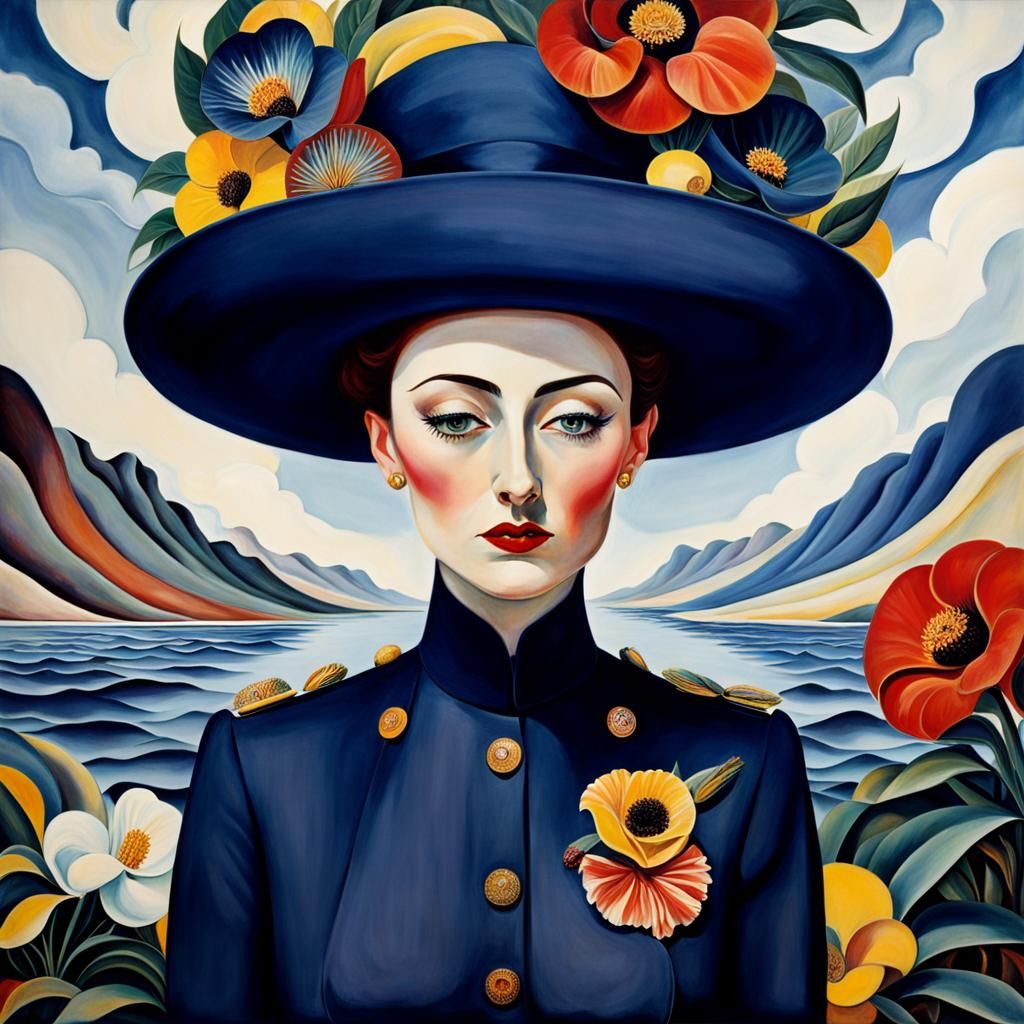 Navy Woman Portrait Inspired by Georgia O'Keeffe