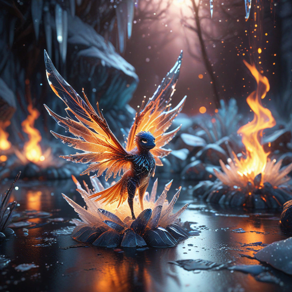 Ethereal Fire Fairy Amidst Icy Splendor