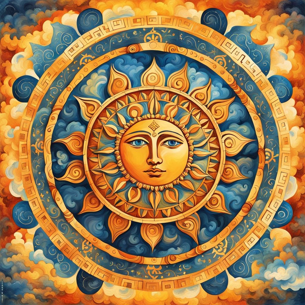 Slavic Mandala of Divine Sun in Collage Technique
