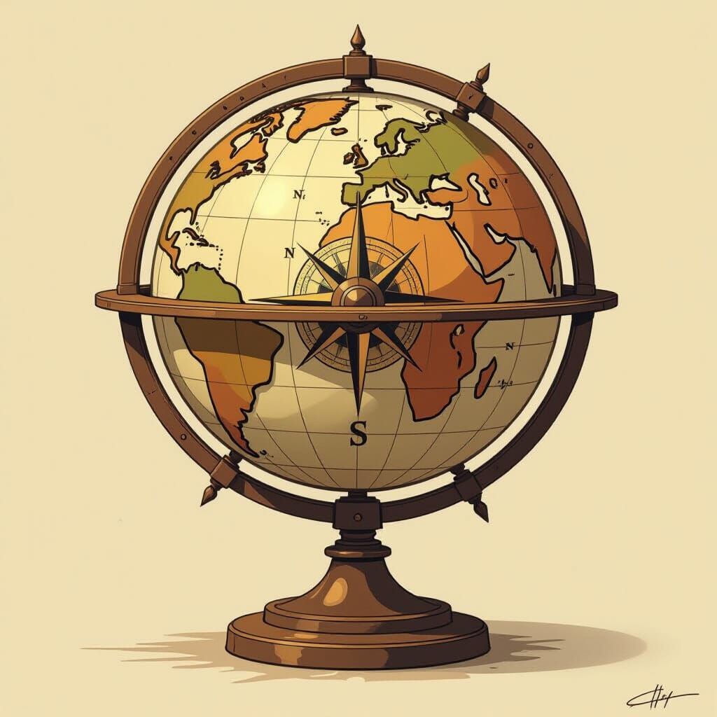 Vintage Globe with Compass in Warm Light