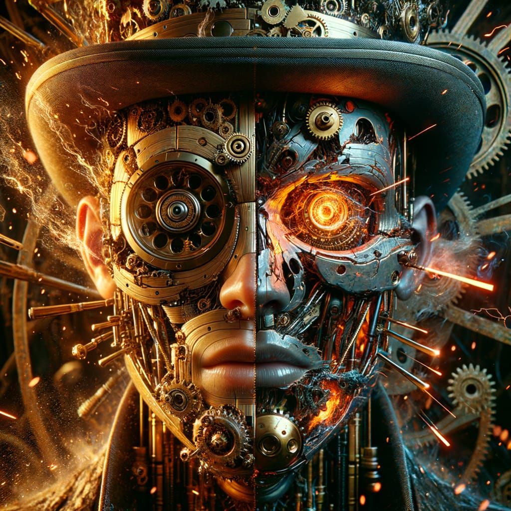 Steampunk Automaton Portrait with Malfunctioning Gears
