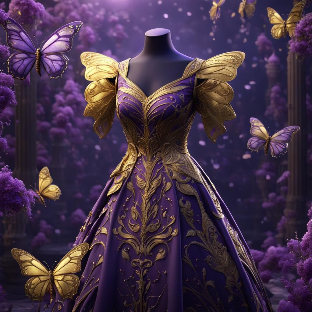 Purple and Gold Butterfly Dress: Fantasy Concept Art