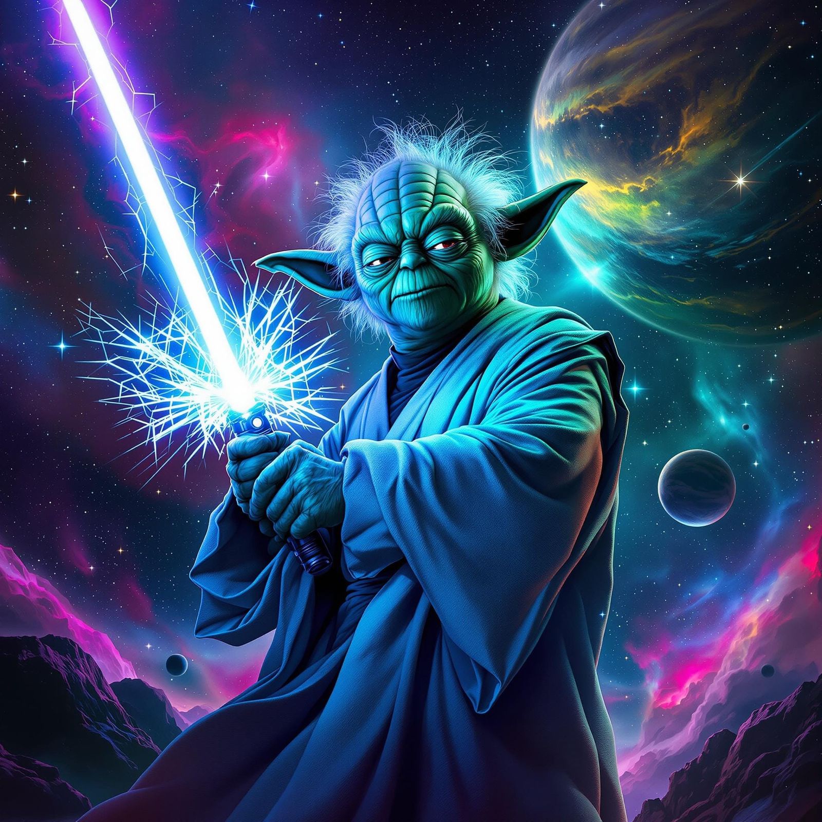 Mysterious Jedi Master in Radiant Space Aesthetic