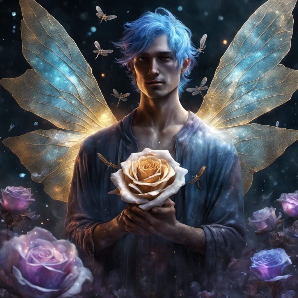 Fantasy Fairy with Cosmic Crystal Wings in Ethereal Style