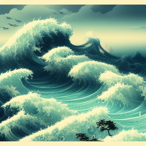 Epic Great Wave Japanese Style Digital Art