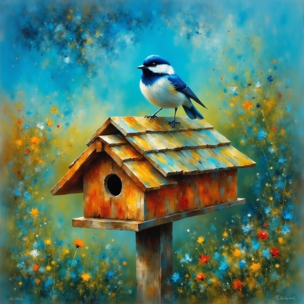 Ethereal Australian Birdhouse Scene in Oil Painting Style