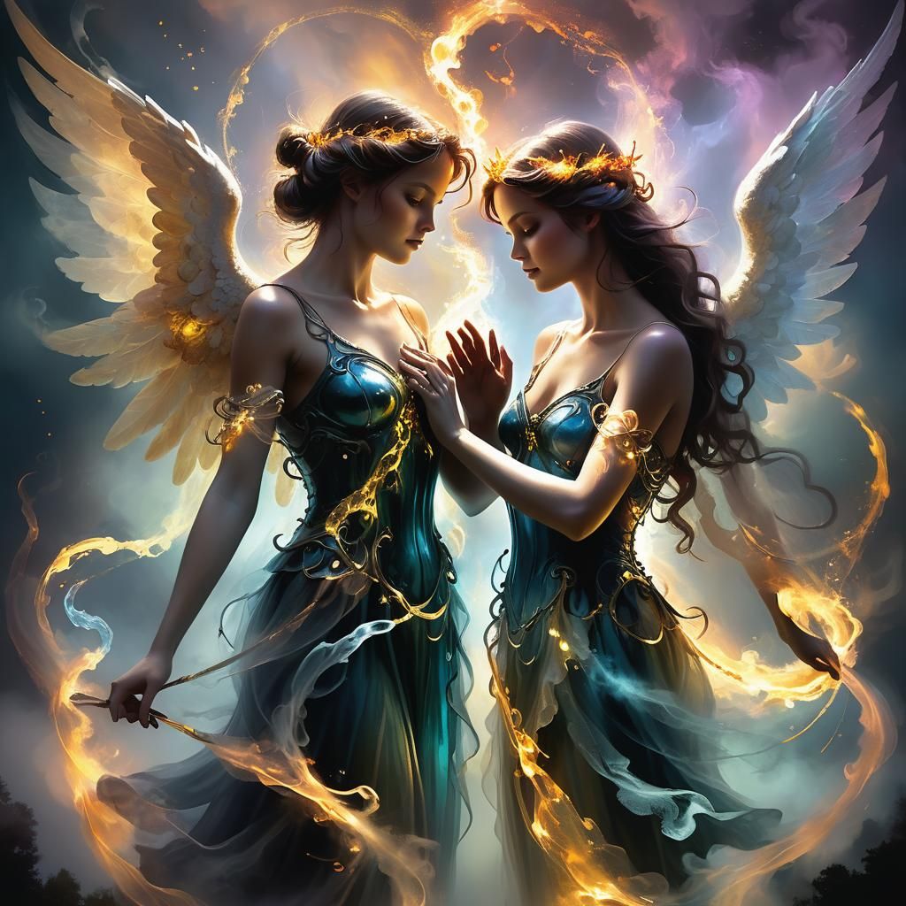 Angelic Demon Fusion in Ethereal Double Exposure