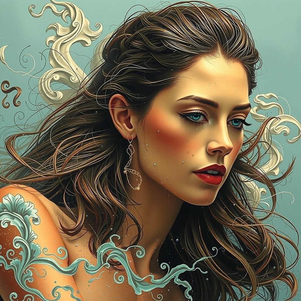 Woman Emerging from Mist in Dreamlike Hyperrealism