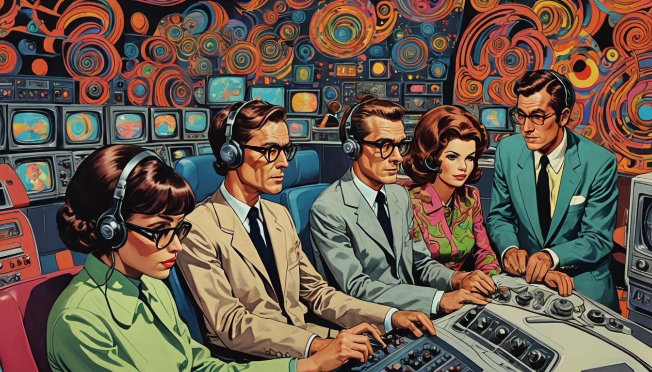 Retro-Futuristic TV Studio in Comic Book Style