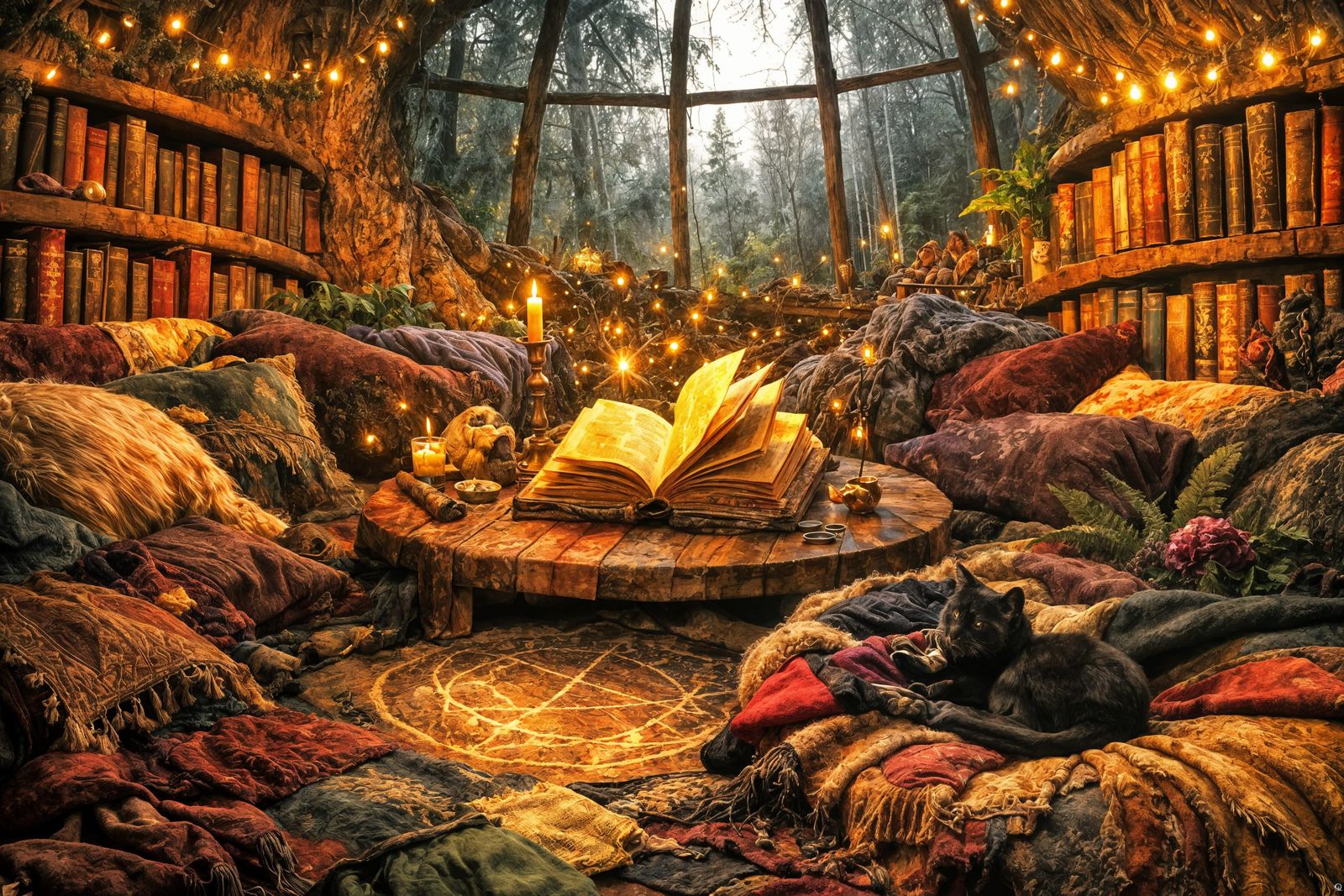 Cozy Witch's Treehouse Library in Ancient Tree
