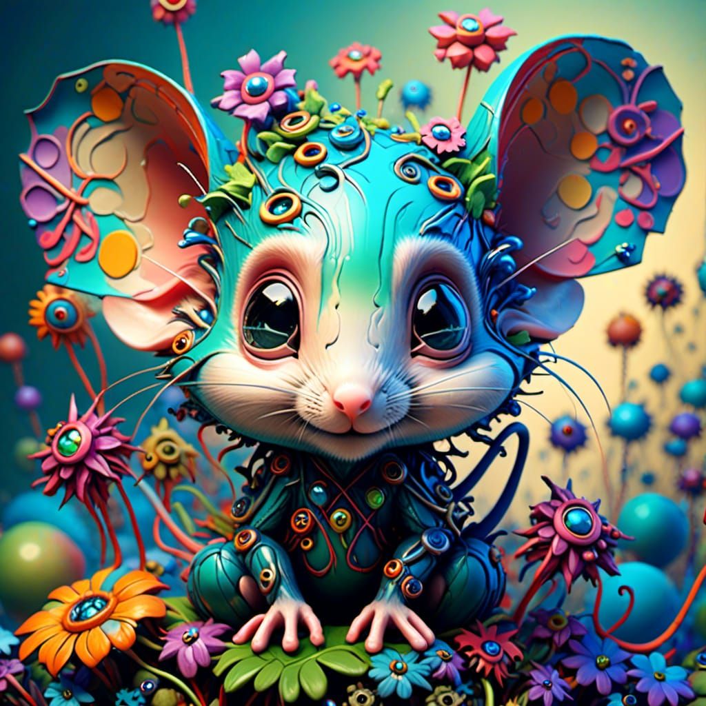 Cute Mice in Maximalist Digital Art Style