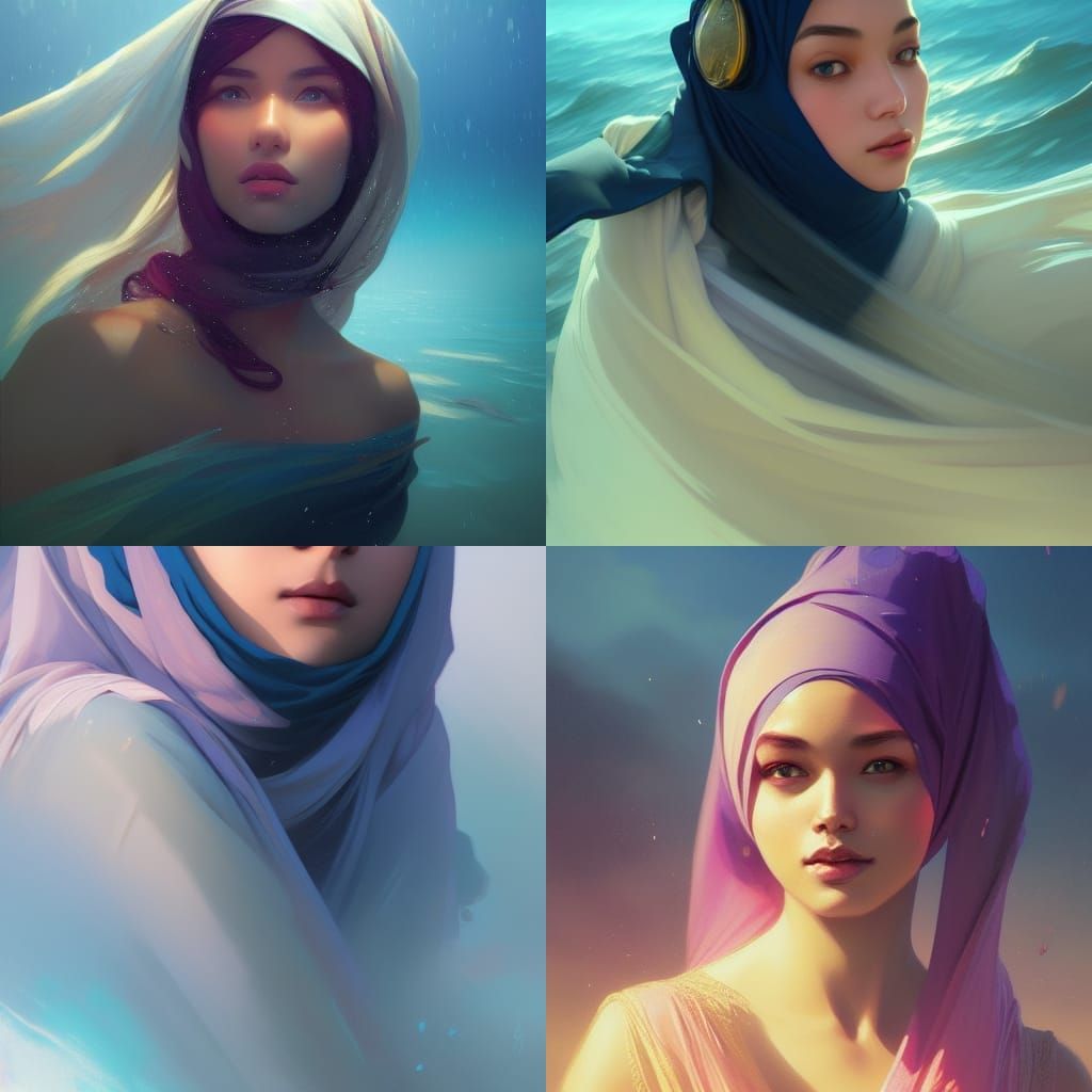 Malay Hijab Portrait with Ocean Background