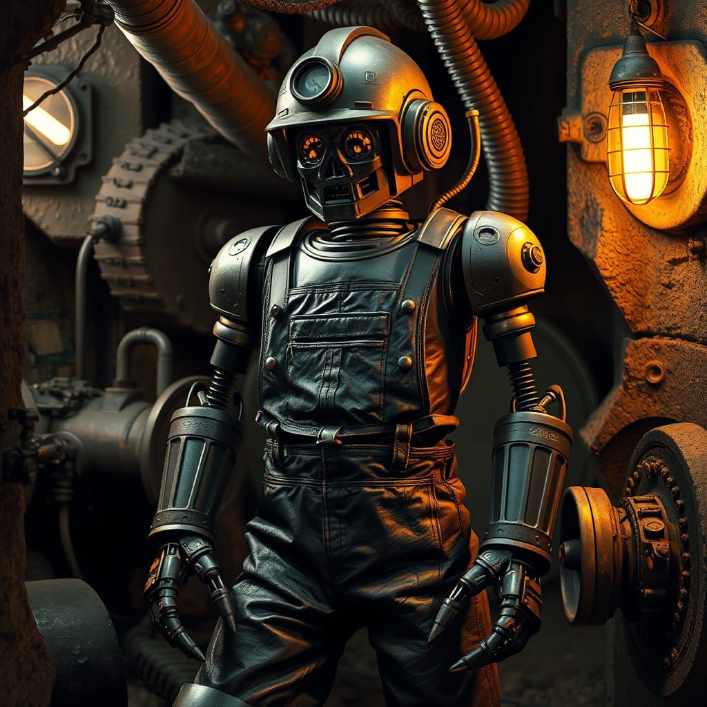 Retro-Futuristic Coal Mining Robot in 1950s Style