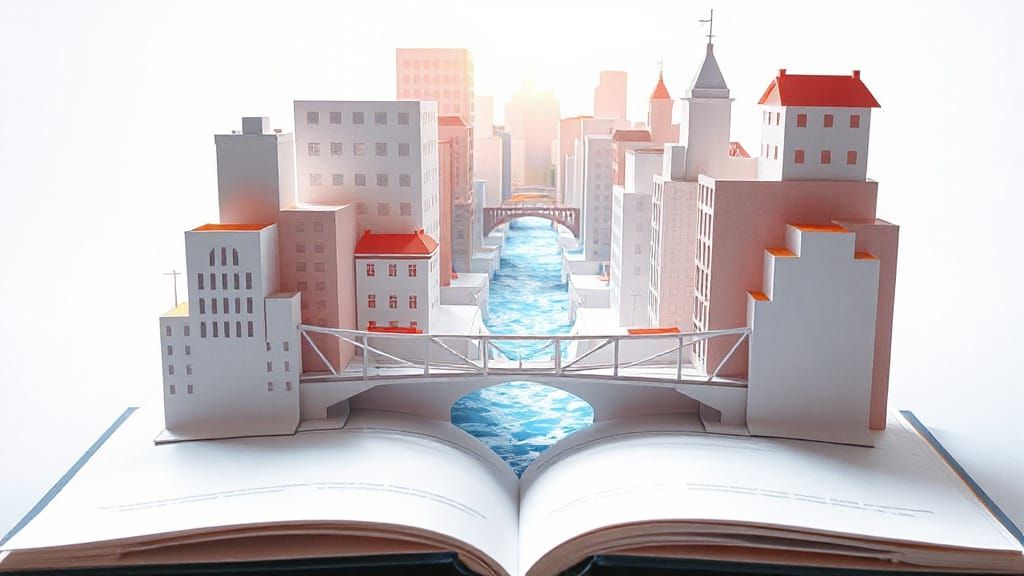 Vibrant Pop-Up Book Cityscape Digital Art