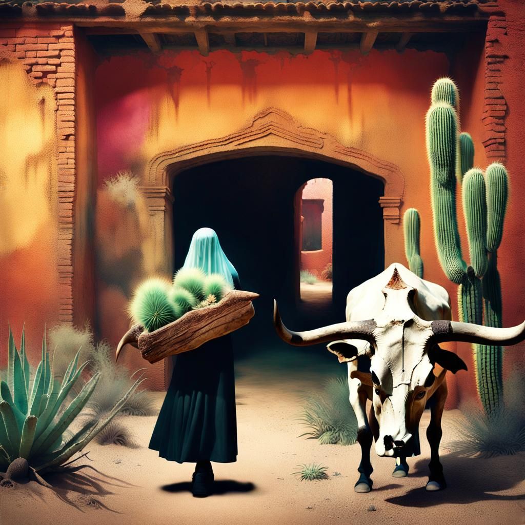 Tropical Desert Witch with Cow Skull