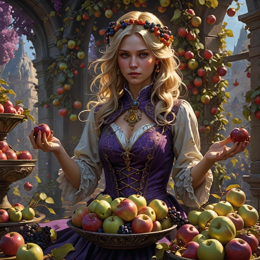 Blonde Magician Conjuring Fruit, Dark Fantasy Art