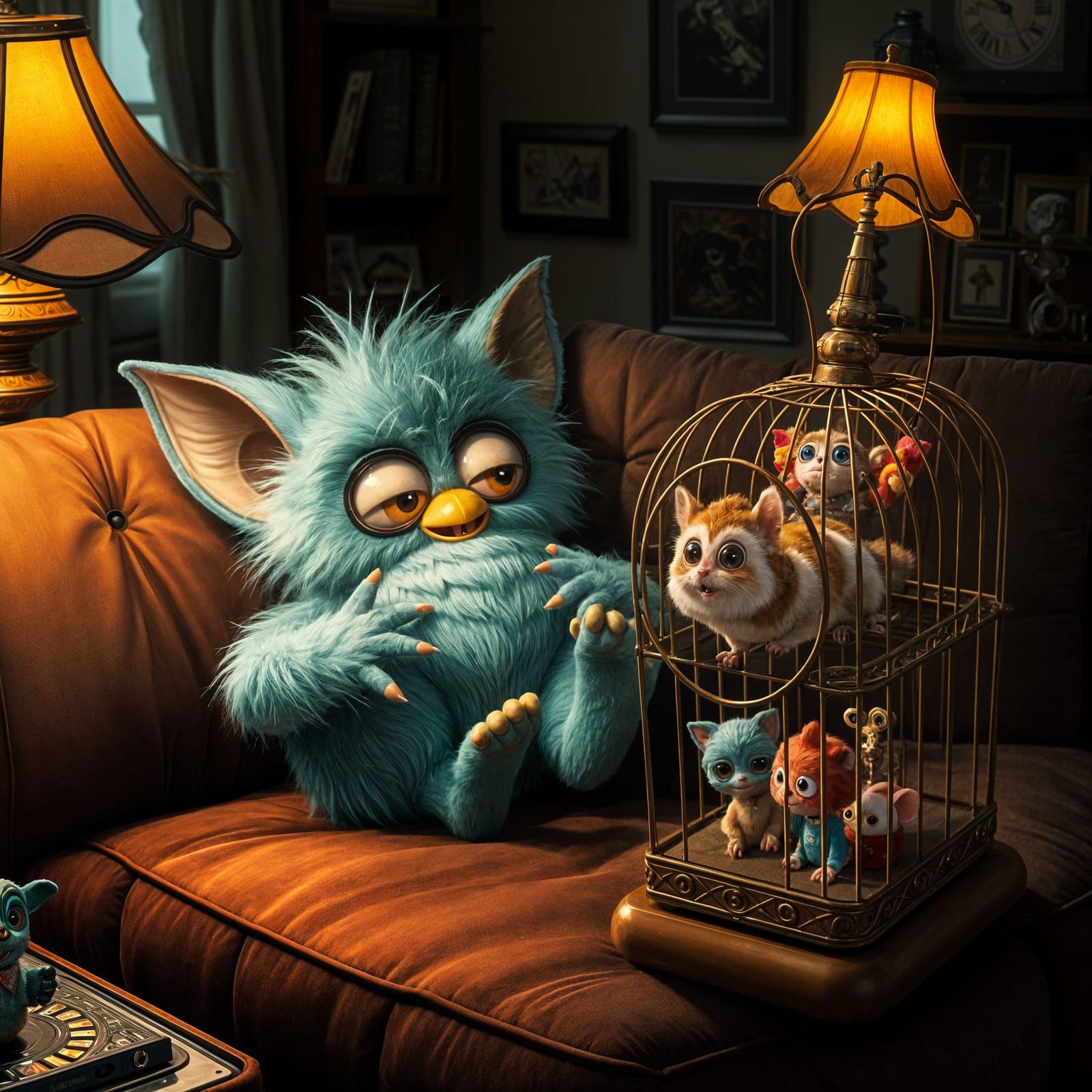 Furby Gremlin Enjoys Home Life with Pet Humanoid Hamster