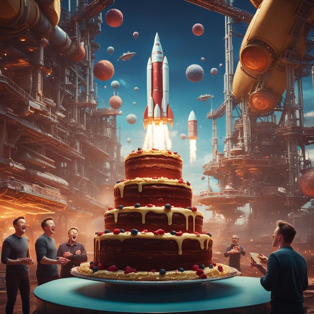 Rocket Cake Presentation in Cinematic Lighting