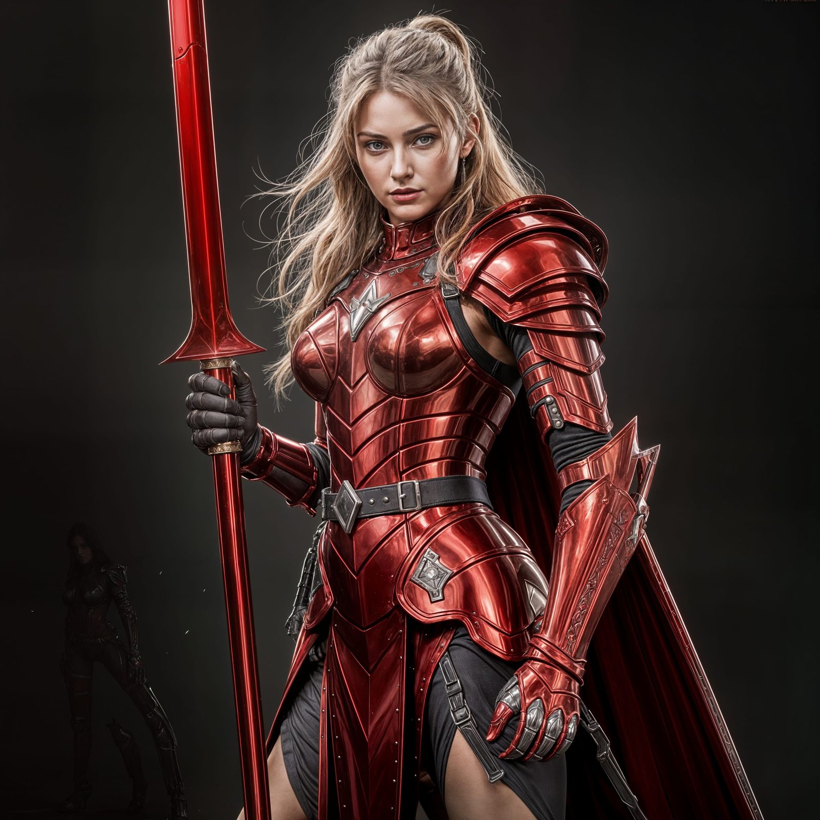 Hyperrealistic Woman Warrior in Red Armor