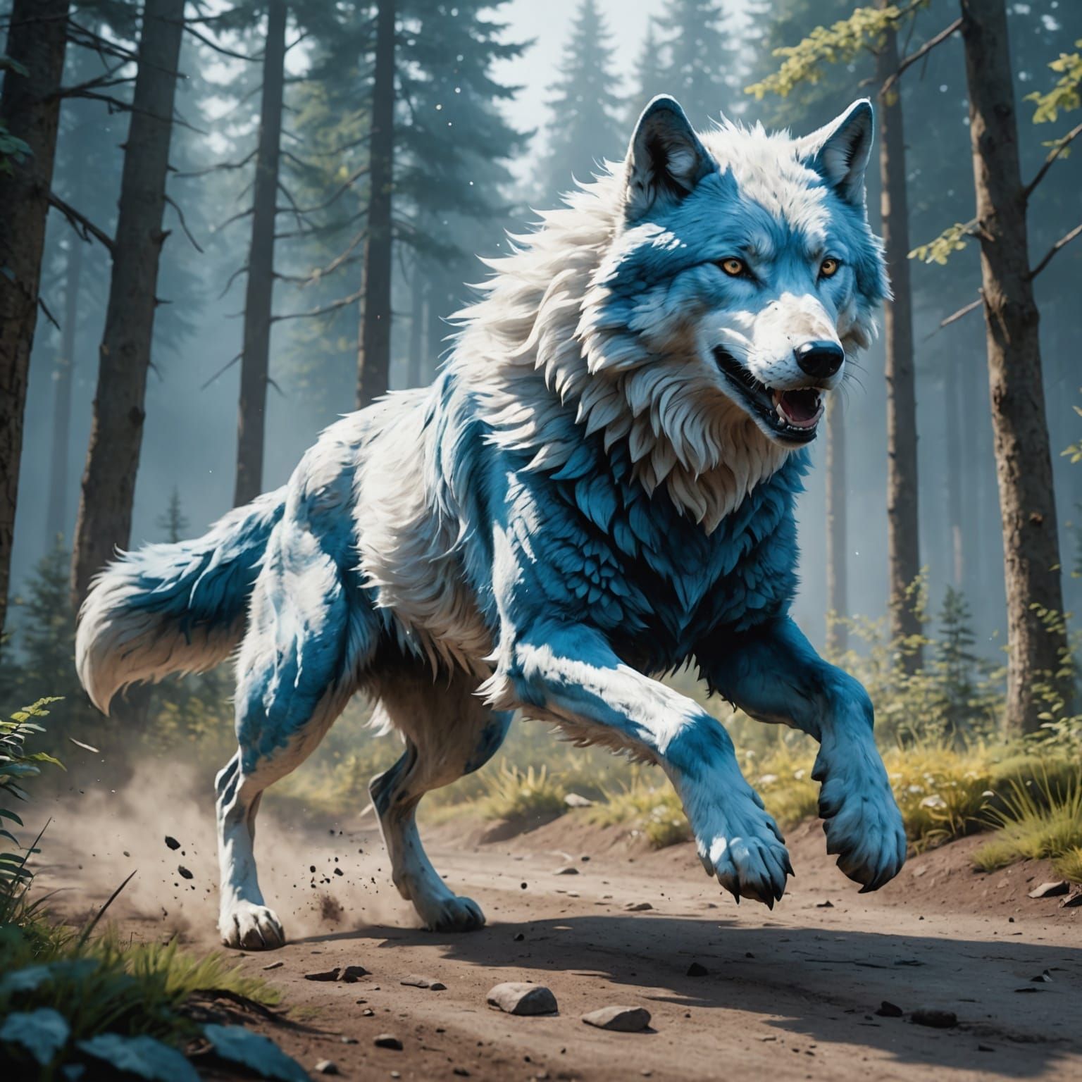 Blue and White Wolves in Watercolor Style