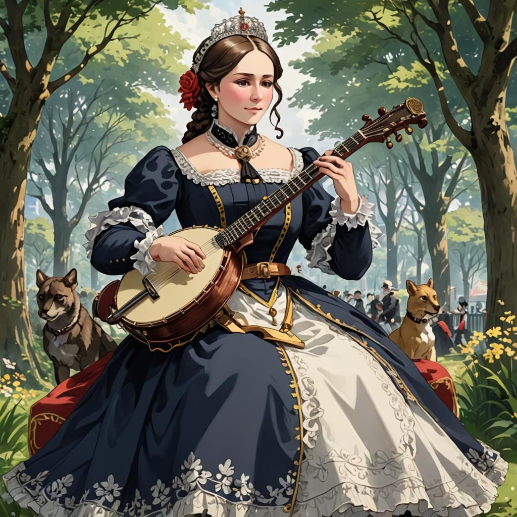 Queen Victoria Plays Banjo in Anime Style