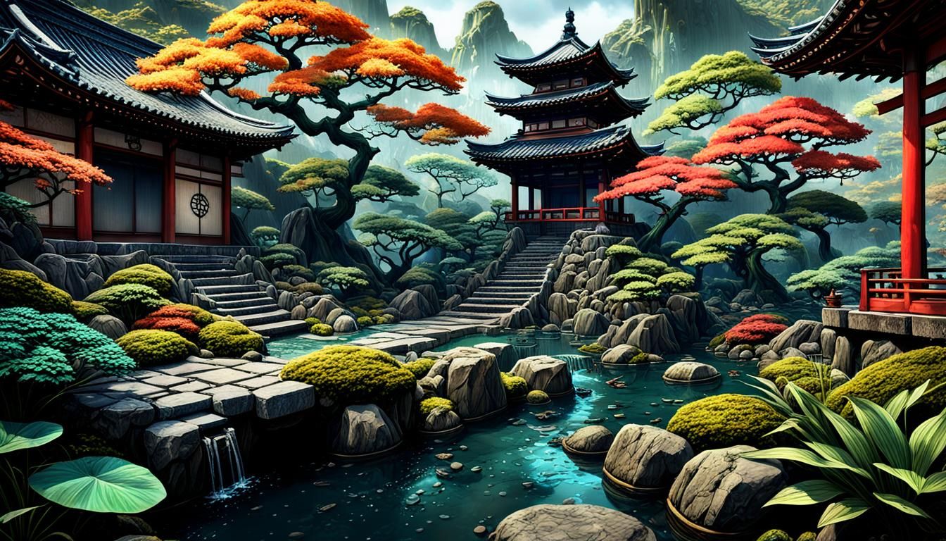 Innocent Japanese Girls in a Fantastical Garden