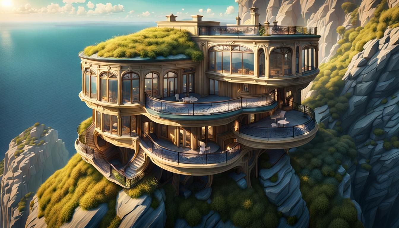 Art Nouveau Cliffside Dwelling in 4k
