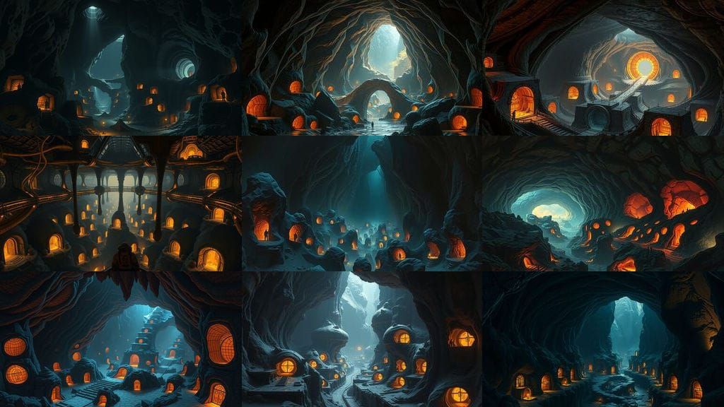 Subterranean Metropolis in a Vast Cavernous Landscape