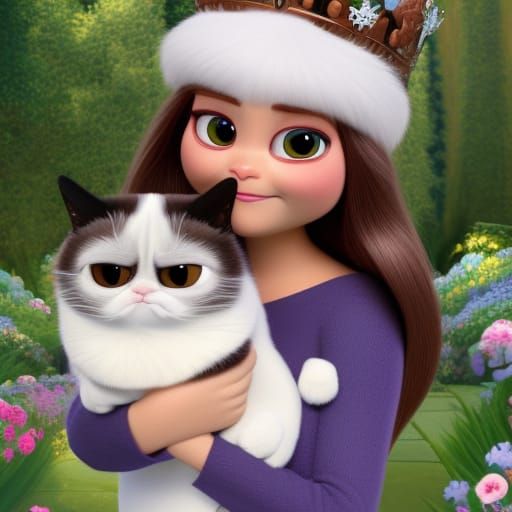 Grumpy Cat as Disney Princess in 3D Art