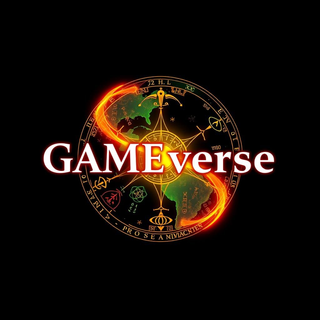 GAMEverse Logo: Multiverse Globe with Mystical Symbols