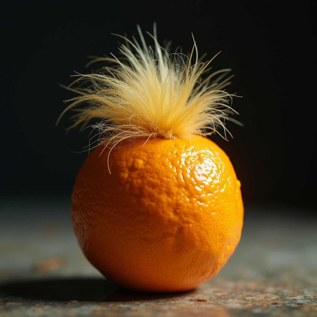 Orange with Blonde Toupee: Hyperrealistic Still Life