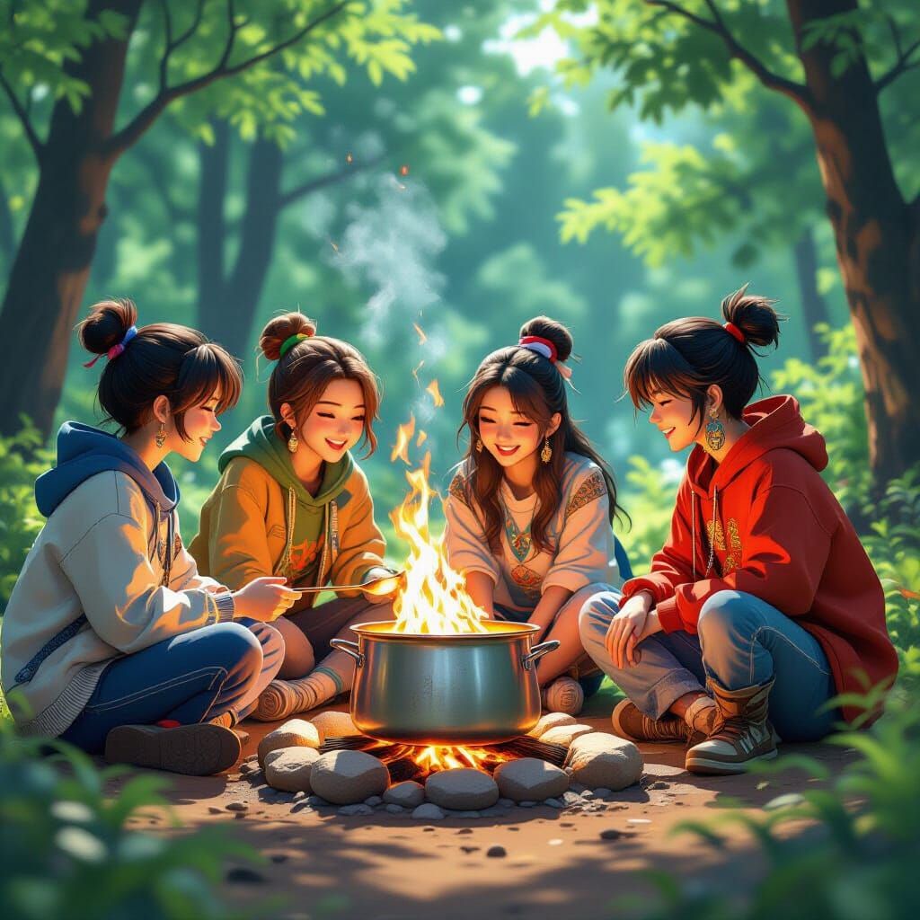 Students Toast Marshmallows: 3D Anime Art