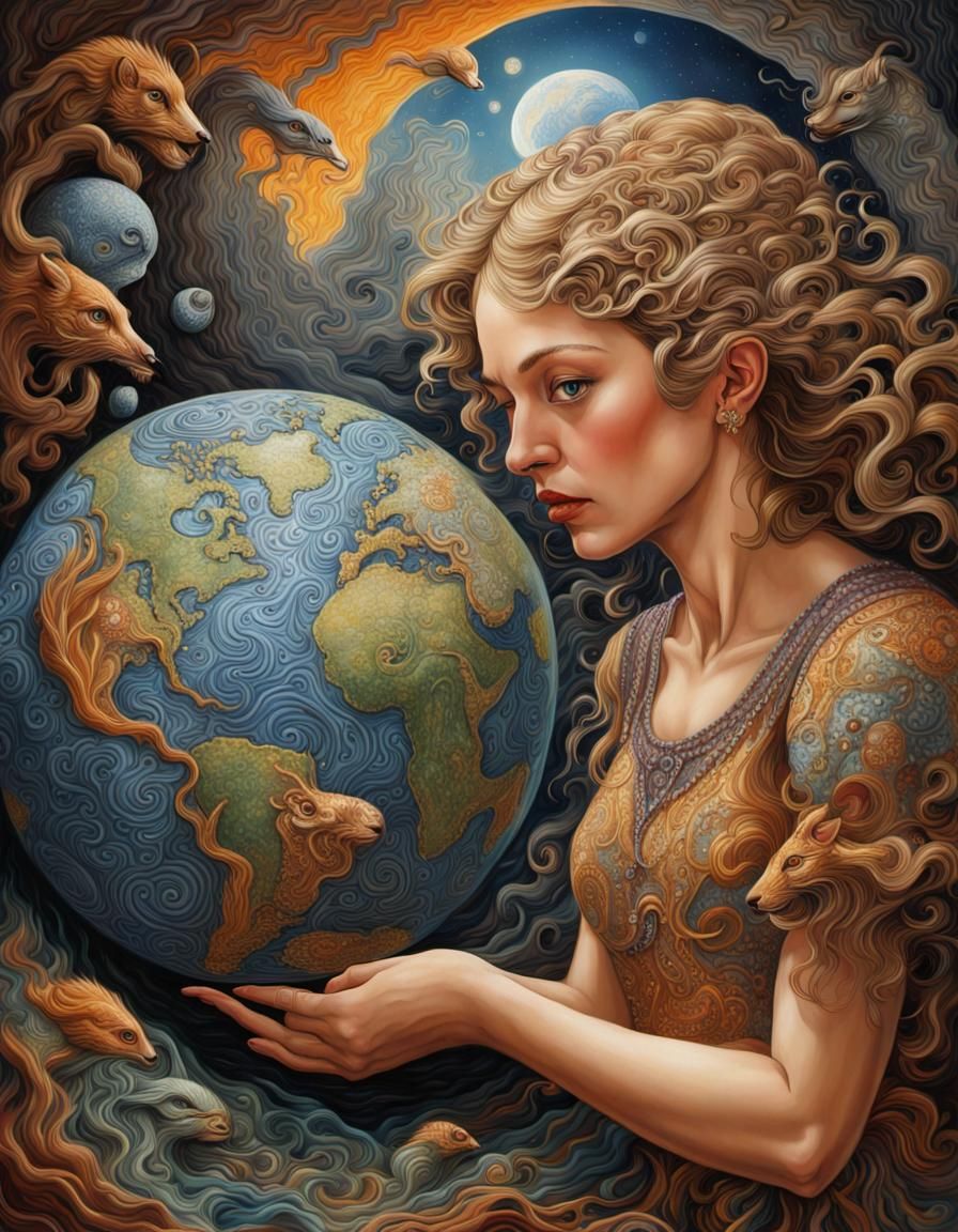 Surreal Mother Figure in Vibrant Folk Art Style