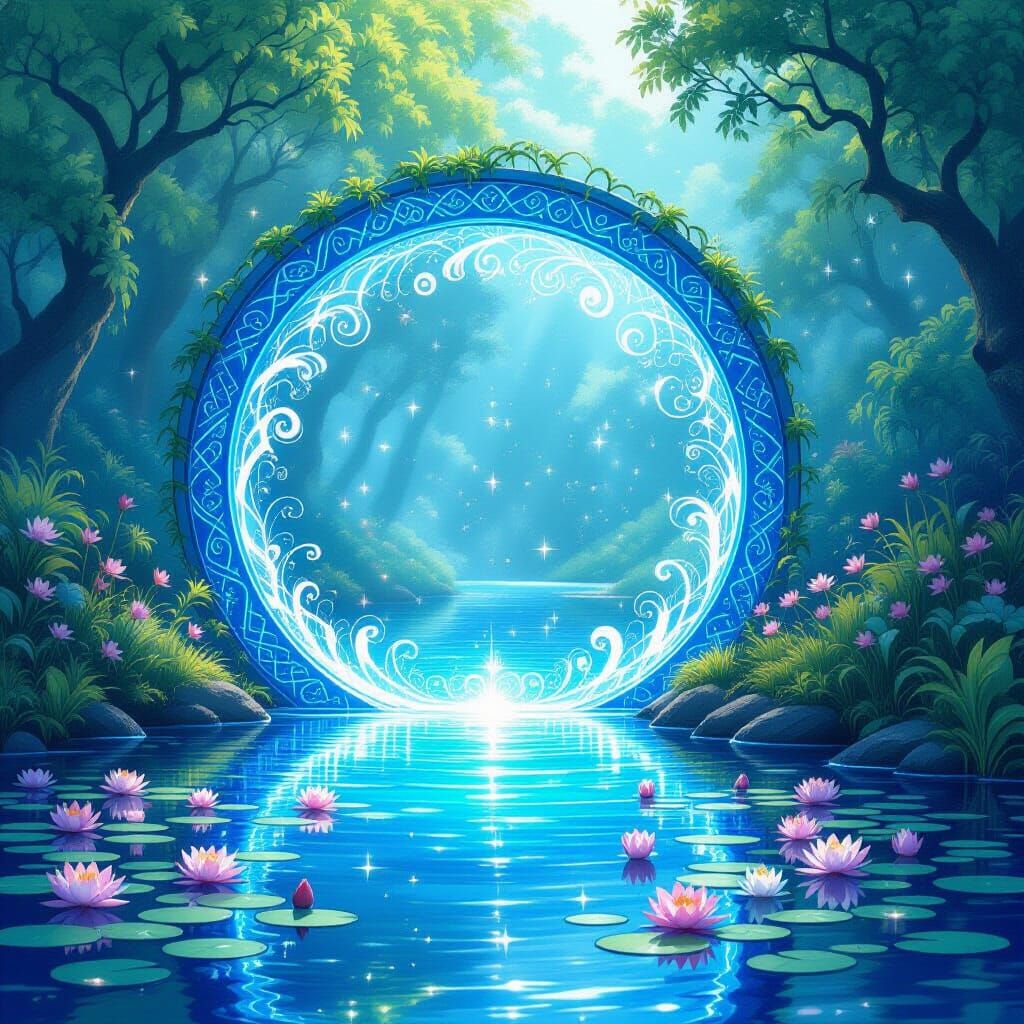 Enchanted Lake Portal in Whimsical Fantasy Style