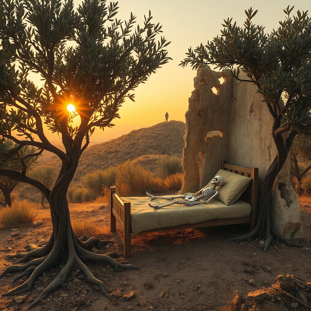 Surreal Olive Grove Dreamscape in Earthy Tones