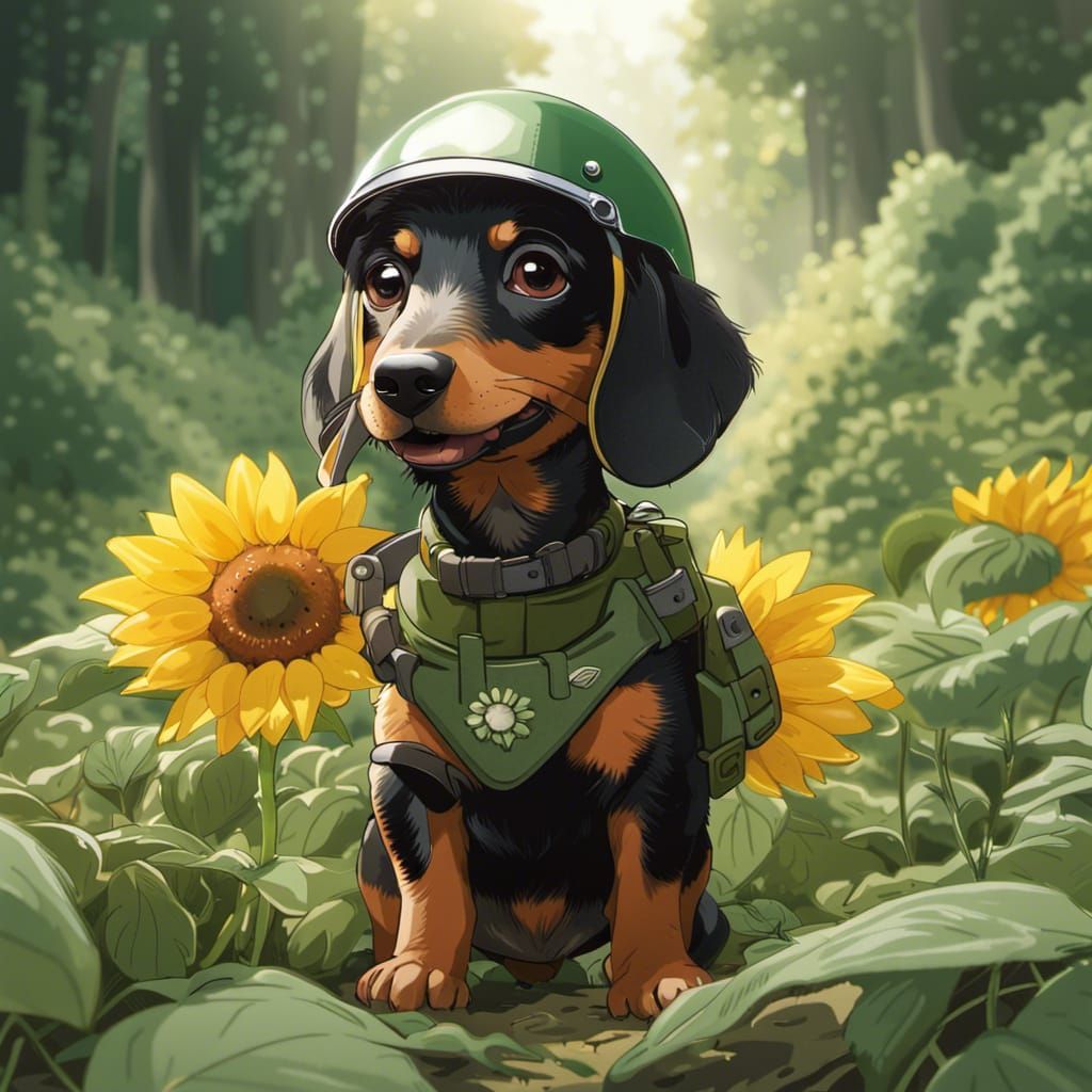Daschund Puppy Ready for War, Anime Style