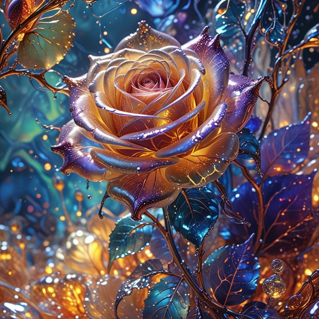 Surreal Molten Glass Rose: Abstract Macro Art