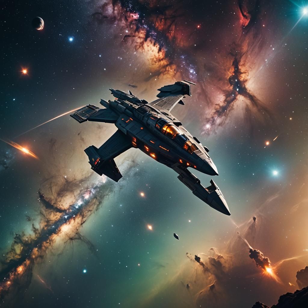 Starship Exploring a Galaxy: Cinematic Film Still