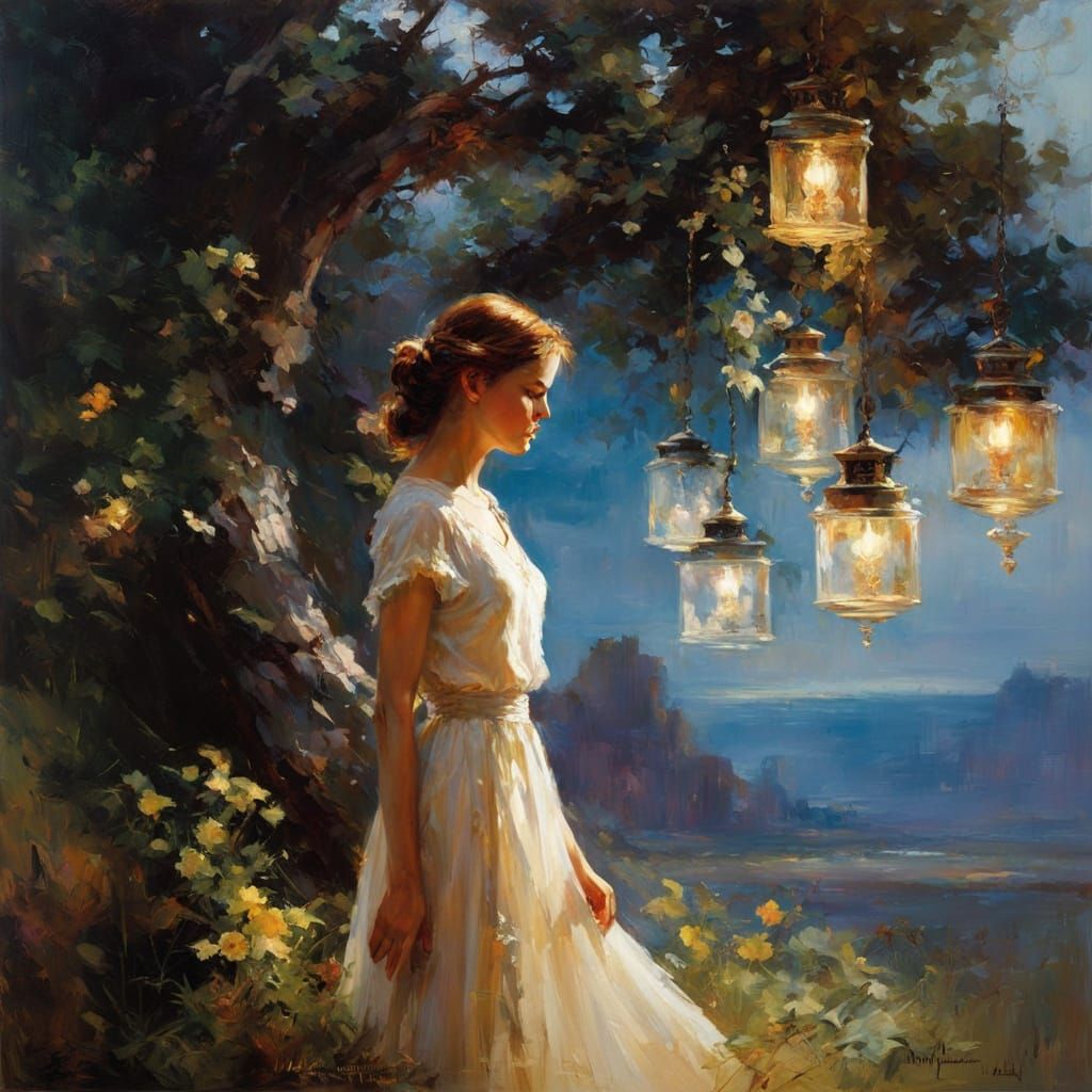 Ethereal Figure in Twilight: Moody Expressionism